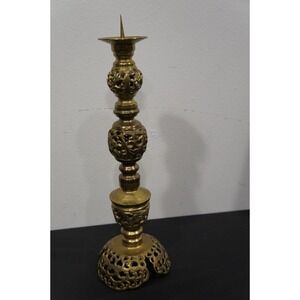 Vintage Ornate Brass Candlestick Holder Dragon Carving Ornate Base